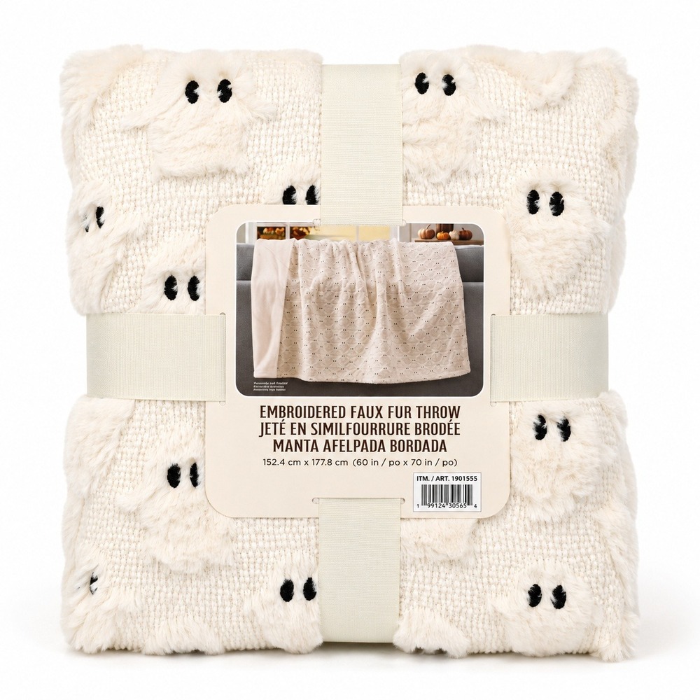 Ghost Faux Fur Throw Blanket Viral Costco Halloween 60x70 White New
